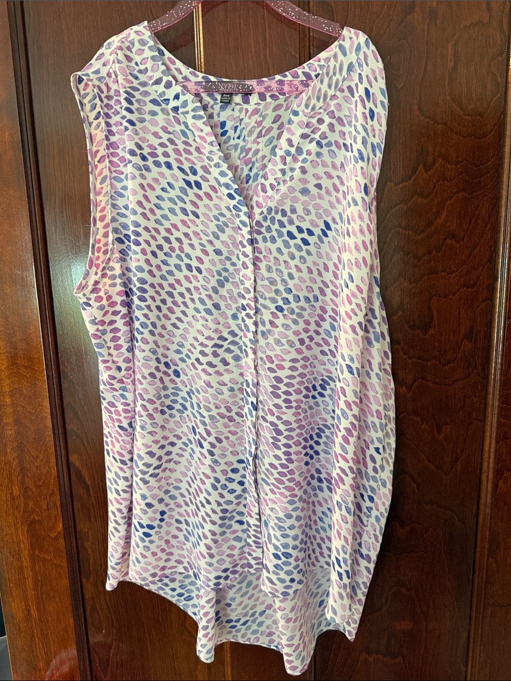 NYDJ Sleeveless V-Neck - Pink & Purple white backgroundDot Print Petite medium